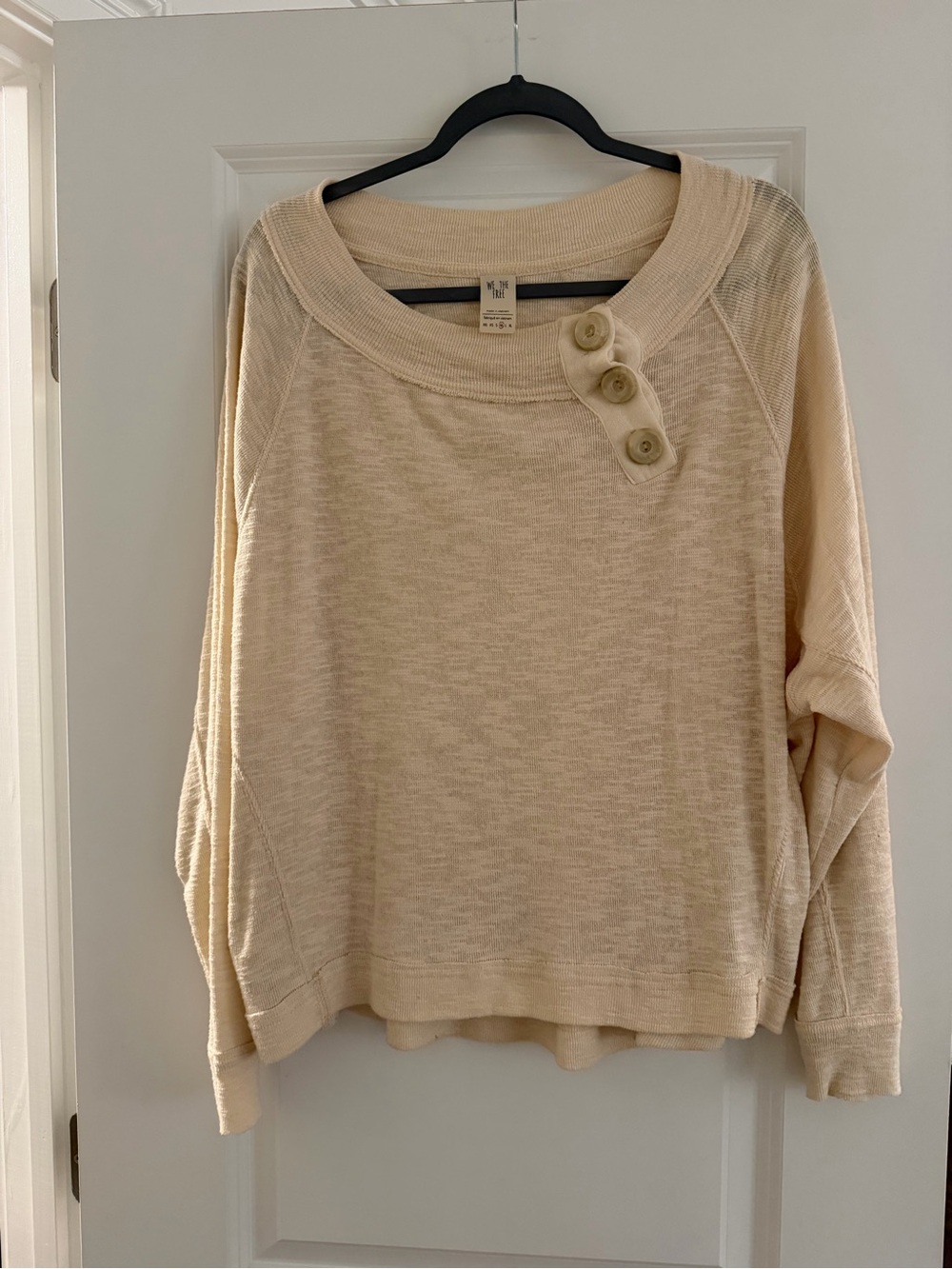 We The Free Cream Scoop-Neck Sweater with Shoulder Buttons